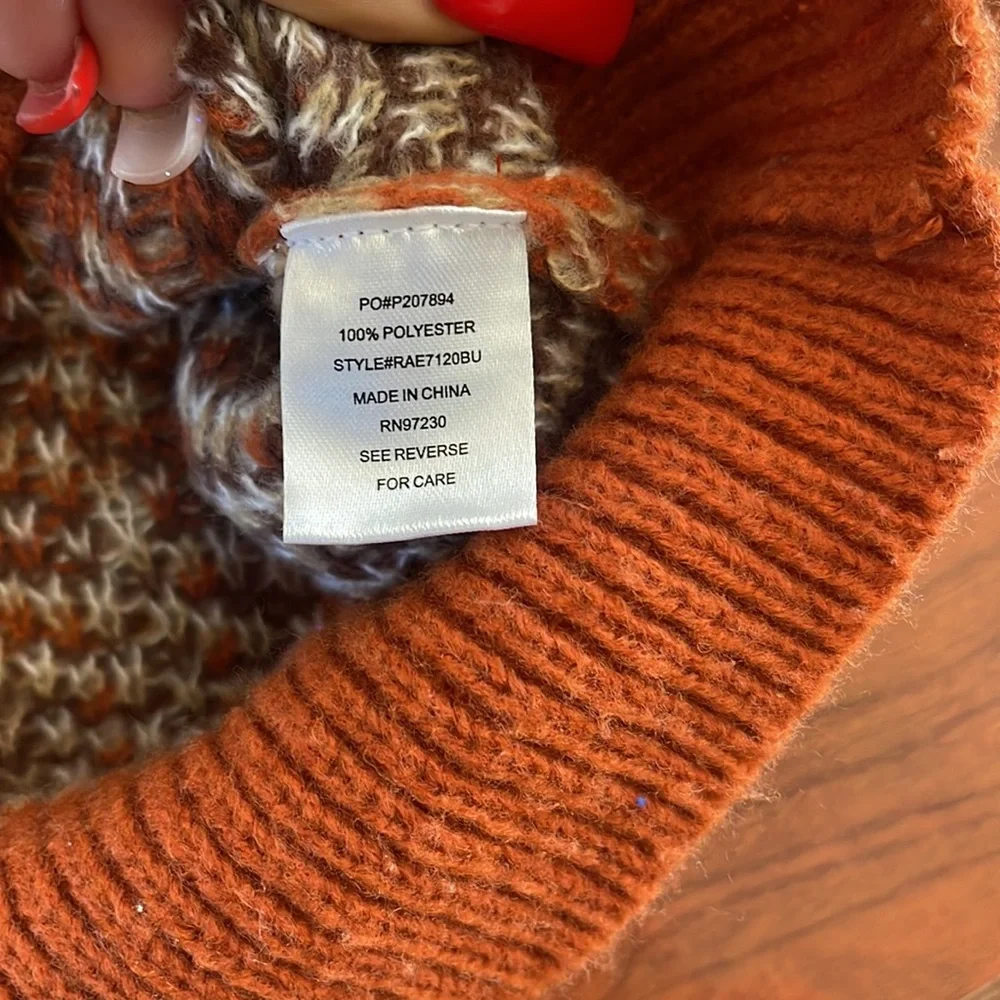 Almost Famous Orange Plaid V Neck Knit Sweater
